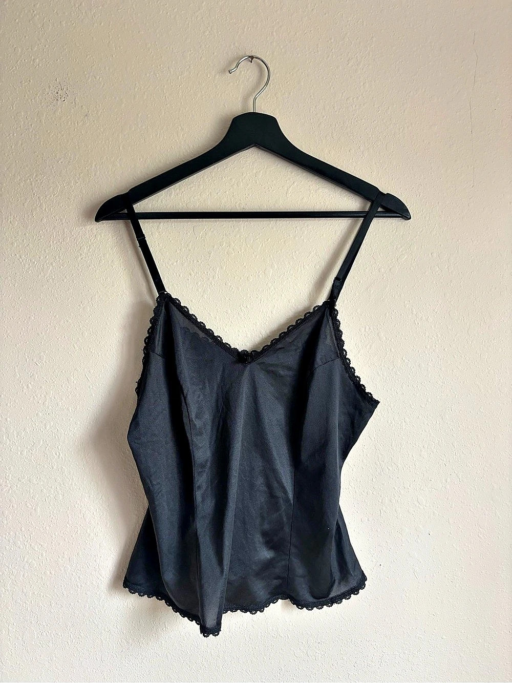 Vintage 90s Black Lace Trim Cami Grunge Coquette Size Small
